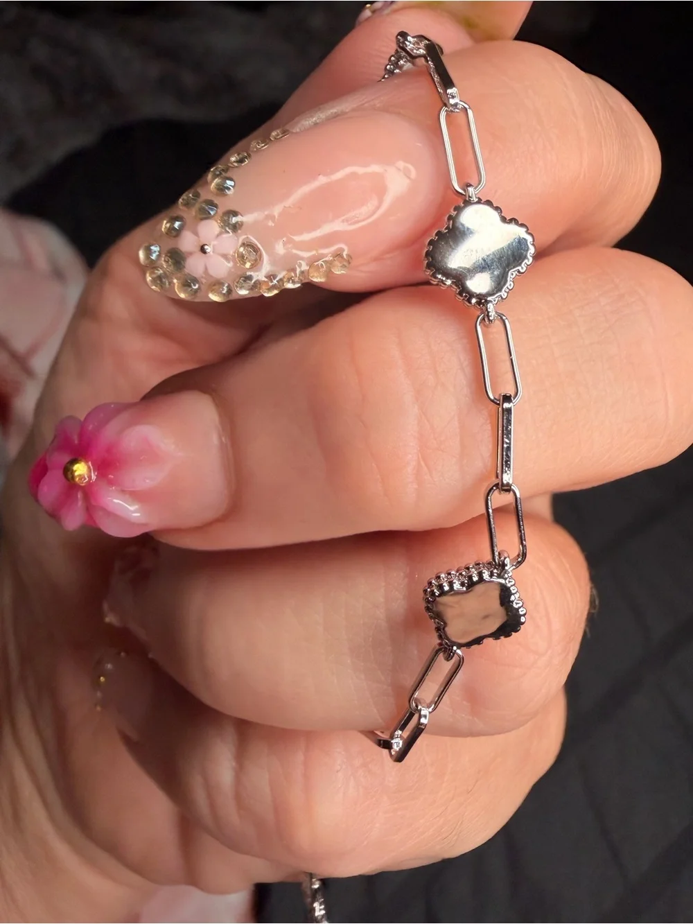 White Gold Filled Mother of Pearl Clover Anklet | Adjustable